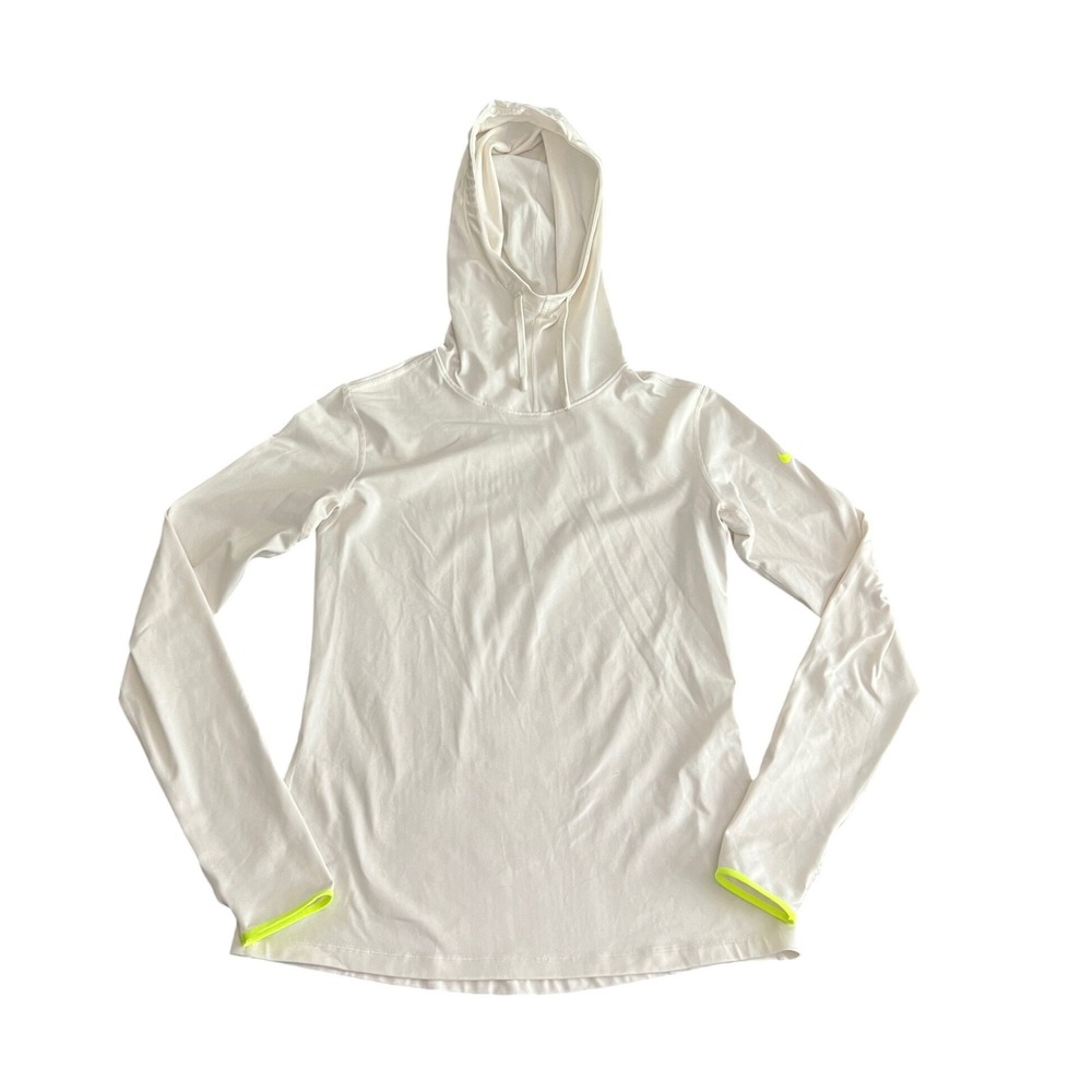 Nike Pro Dri-FIT Women's Large White Neon Yellow Hooded Long Sleeve Top 622291
